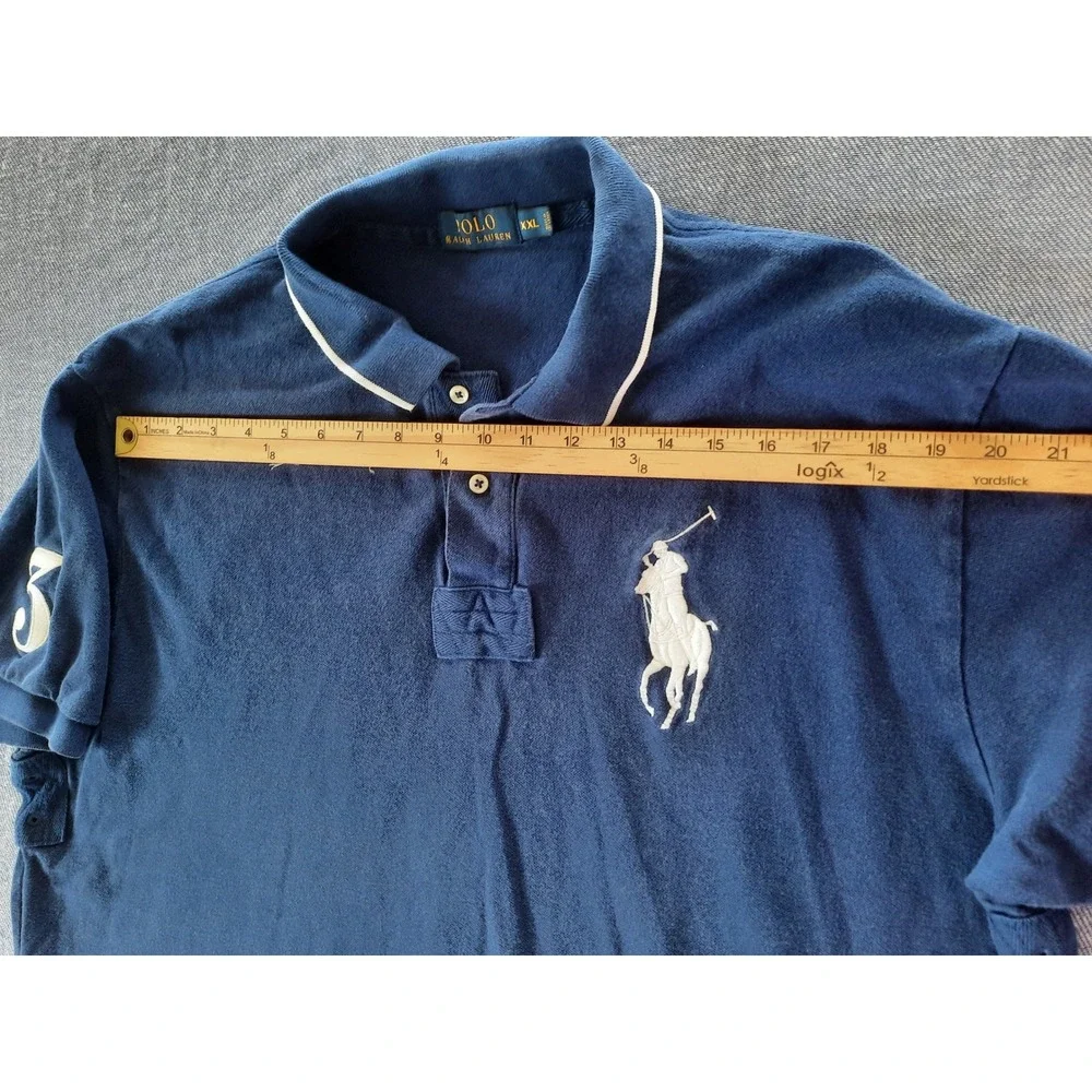 Polo Ralph Lauren Big Pony Royal Blue Knit Short Sleeve Polo Shirt XXL 3 Patch